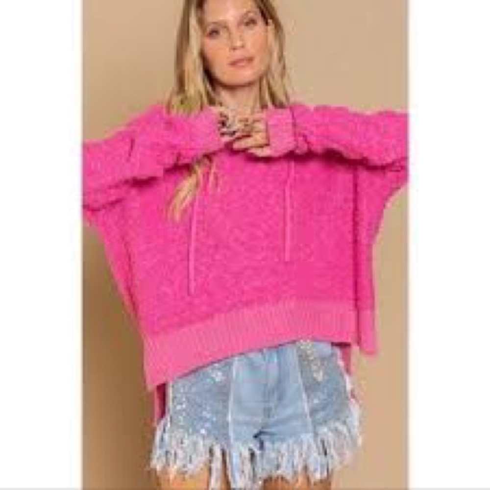 POL Women’s Popcorn Knit Hi-Low Hooded Sweater